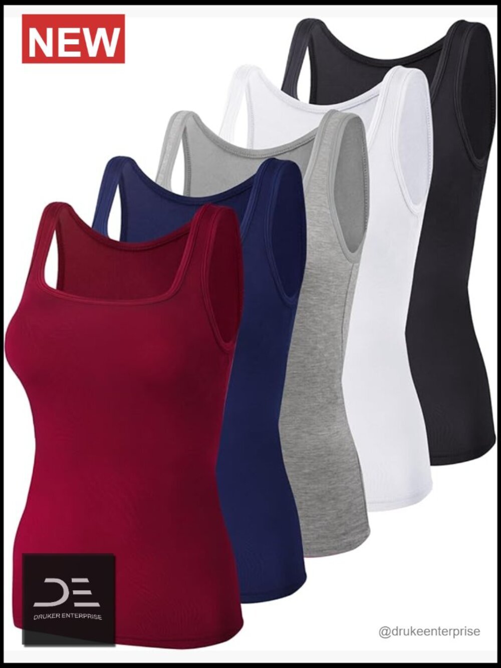 5 Pack Square Neck Sleeveless Tank Tops Viscose Spandex Undershirts